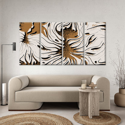 4pcs Modern Boho Ochre Gold Floral Swirl Pattern Wall Art Canvas Framed 45x80cm         - High Quality Print 100% Australian Made Wall Canvas Ready to Hang