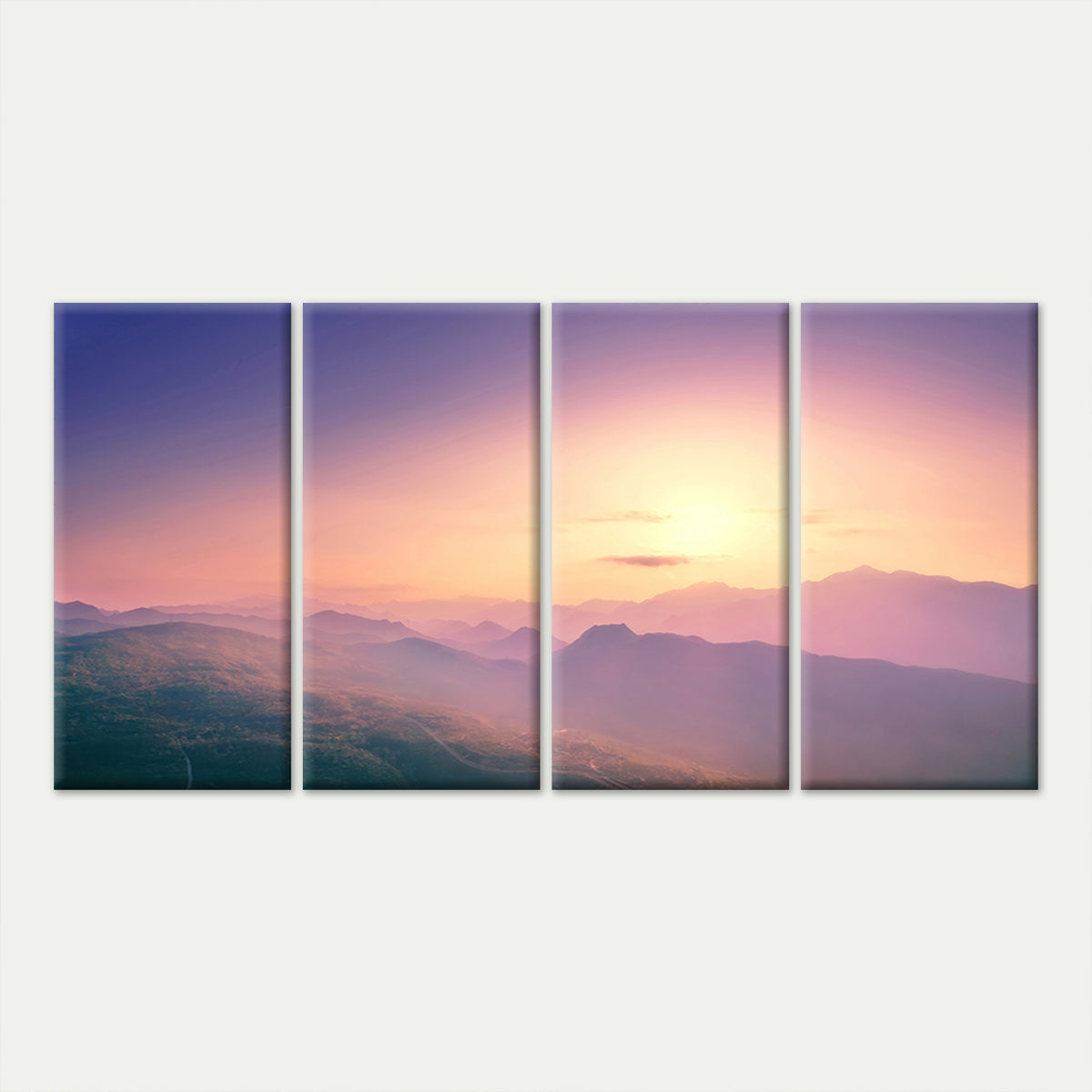 4pcs Purple Mountain Sunrise Fog Landscape Hills Wall Art Canvas Framed 45x80cm         - High Quality Print 100% Australian Made Wall Canvas Ready to Hang
