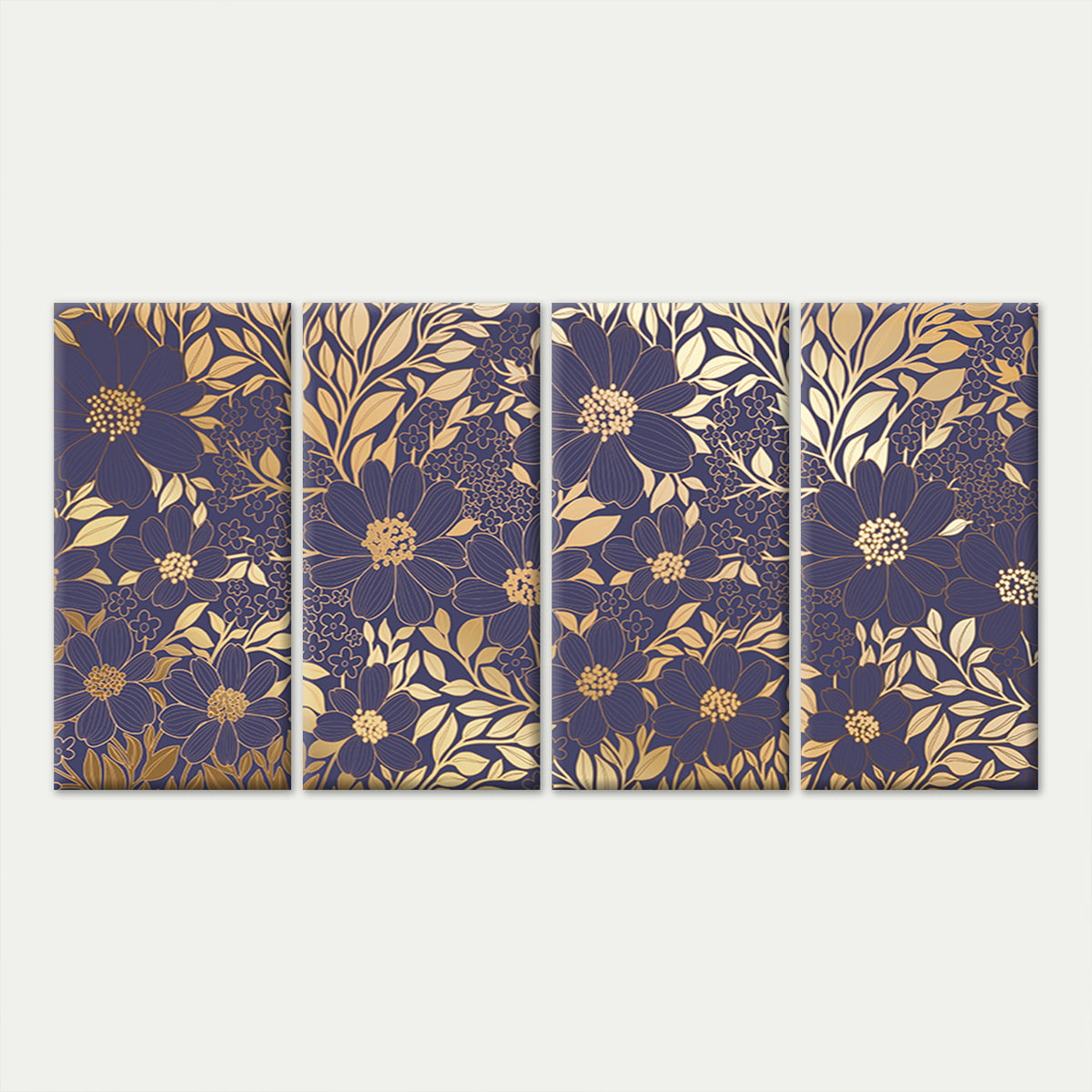 4pcs Luxury Purple Gold Floral Leaf Pattern Wall Art Canvas Framed 45x80cm        - High Quality Print 100% Australian Made Wall Canvas Ready to Hang