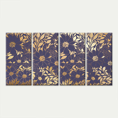 4pcs Luxury Purple Gold Floral Leaf Pattern Wall Art Canvas Framed 45x80cm        - High Quality Print 100% Australian Made Wall Canvas Ready to Hang