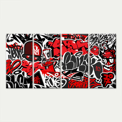 4pcs Red Black Graffiti Urban Street Cartoon Wall Art Canvas Framed 45x80cm        - High Quality Print 100% Australian Made Wall Canvas Ready to Hang