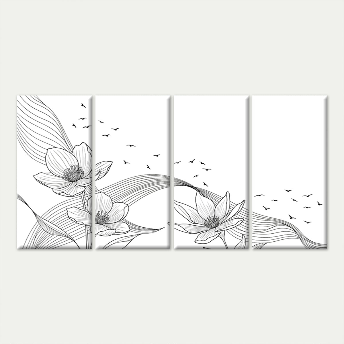 4pcs Minimal Flower Birds Sketch Line Artwork Wall Art Canvas Framed 45x80cm         - High Quality Print 100% Australian Made Wall Canvas Ready to Hang