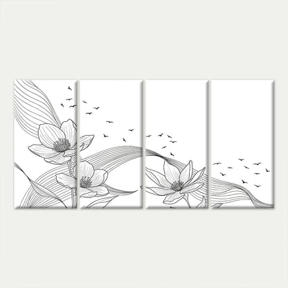4pcs Minimal Flower Birds Sketch Line Artwork Wall Art Canvas Framed 45x80cm         - High Quality Print 100% Australian Made Wall Canvas Ready to Hang