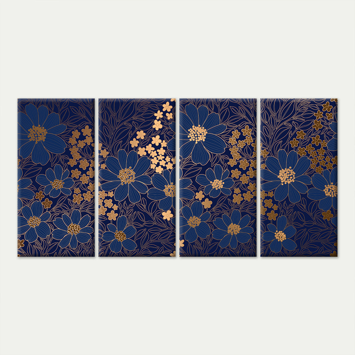 4pcs Luxury Navy Blue Gold Floral Leaf Pattern Wall Art Canvas Framed 45x80cm        - High Quality Print 100% Australian Made Wall Canvas Ready to Hang