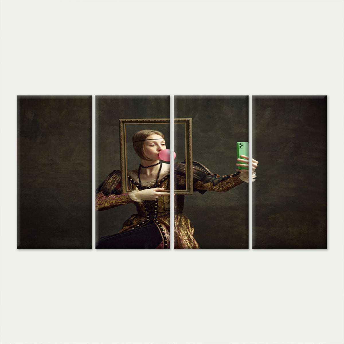 4pcs Funny Renaissance Selfie Bubblegum Queen Wall Art Canvas Framed 45x80cm - High Quality Print 100% Australian Made Wall Canvas Ready to Hang