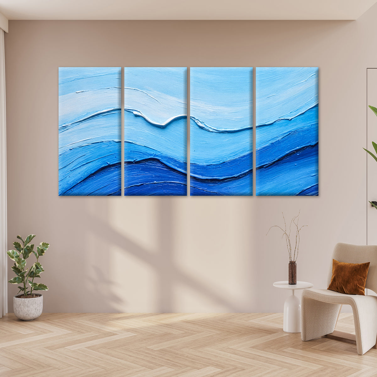 4pcs Blue Ocean Sea Wave Abstract Textured Wall Art Canvas Framed 45x80cm         - High Quality Print 100% Australian Made Wall Canvas Ready to Hang