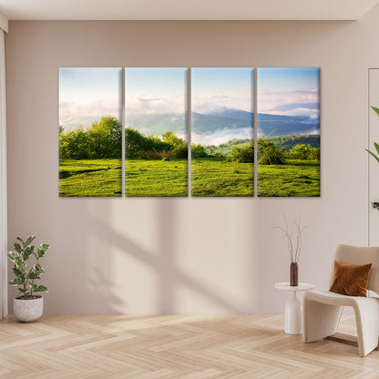 4pcs Green Mountain Meadow Fog Hills Landscape Wall Art Canvas Framed 45x80cm         - High Quality Print 100% Australian Made Wall Canvas Ready to Hang