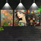 3pcs Charming Fashion Abstract Women with Floral Canvas Unframed - High Quality Print 100% Australian Made Wall Canvas