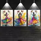 3pcs Indian Women Traditional Dance Painting Wall Art Set Canvas Framed 40x60cm - High Quality Print 100% Australian Made Wall Canvas Ready to Hang