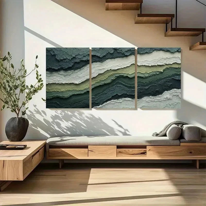 3pcs Sage Green Abstract Triptych Wall Art Metal Print Ready to Hang Art