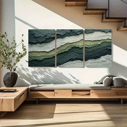 3pcs Sage Green Abstract Triptych Wall Art Metal Print Ready to Hang Art