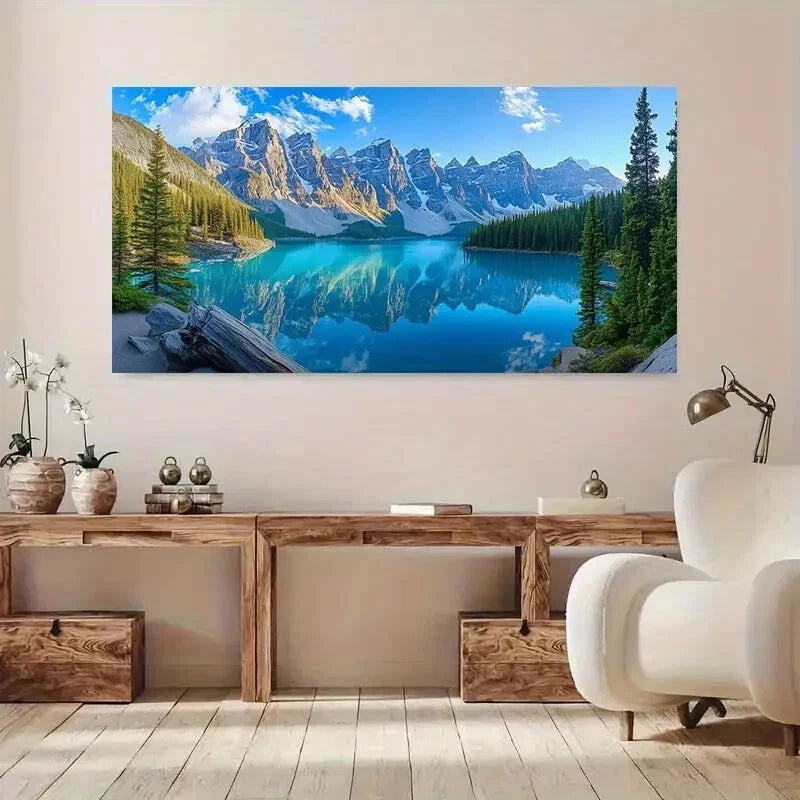 Forest Mountain with Lake wall canvas office home room framed 120x60cm - Bella Home Decor
