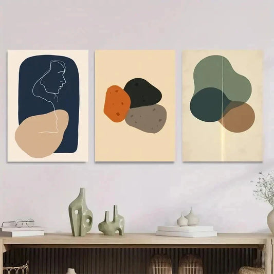 3pcs Modern Minimalist Abstract Neutral Tones Wall Art Set Canvas Framed 40x60cm - High Quality Print 100% Australian Made Wall Canvas Ready to Hang
