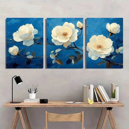 3pcs Gogh White Roses Vintage Style Metal Print Ready to Hang Art