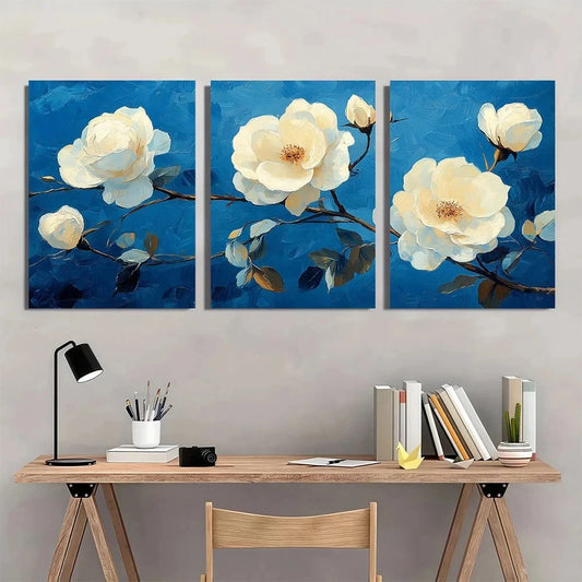 3pcs Gogh White Roses Vintage Style Metal Print Ready to Hang Art
