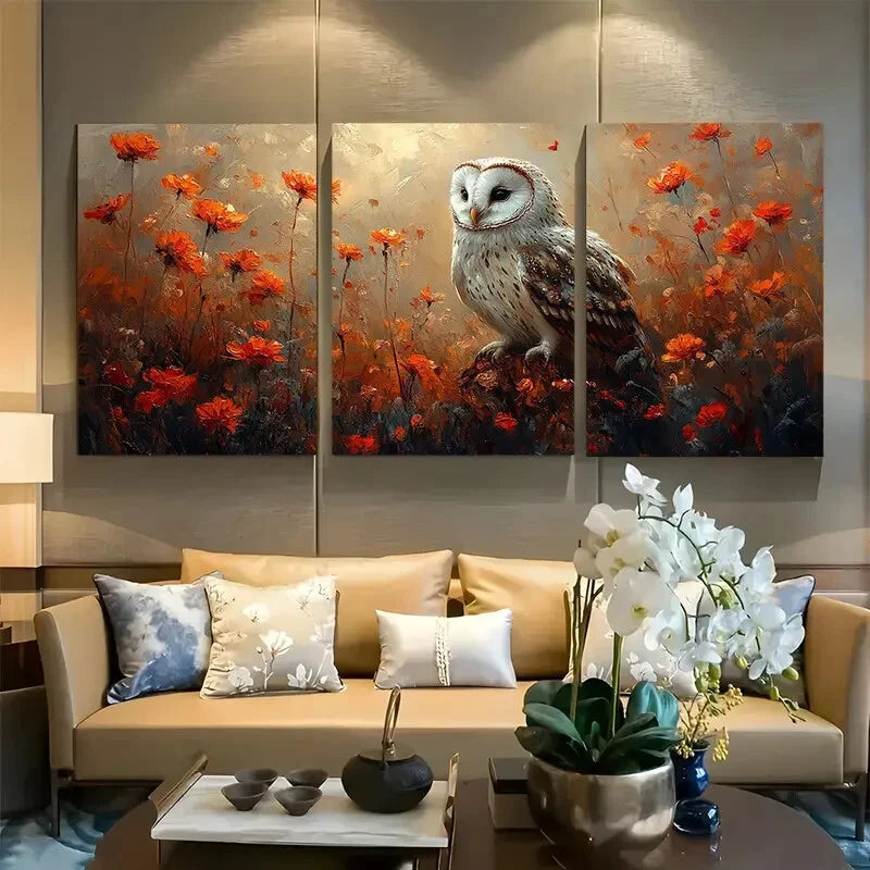 3pcs Charming Barn Owl Nocturnal Bird of Prey Metal Print Ready to Hang Art