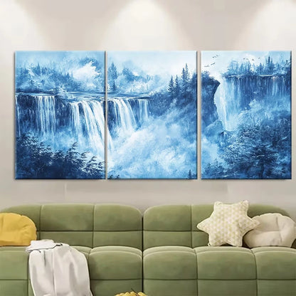 3pcs Dreamy Waterfall With Tranquil Blue Tones Metal Print Ready to Hang Art