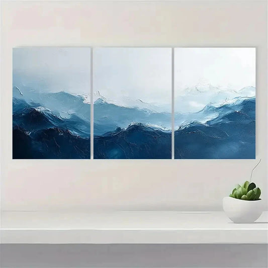 3pcs Blue White Abstract Illustration Art Neutral Metal Print Ready to Hang Art