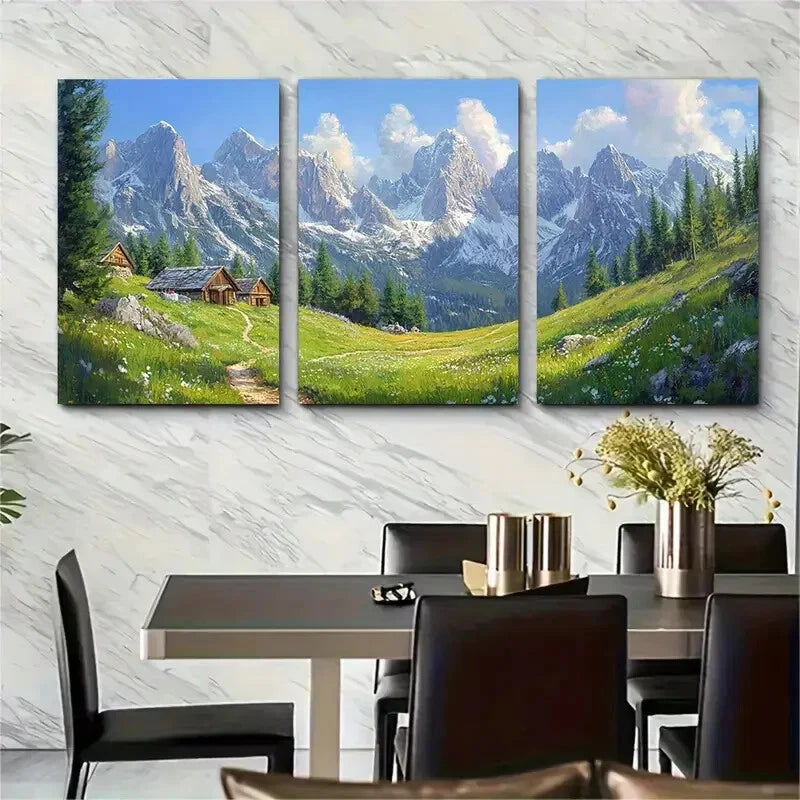 3pcs Landscape of the Dolomites in Summer Metal Print Ready to Hang Art
