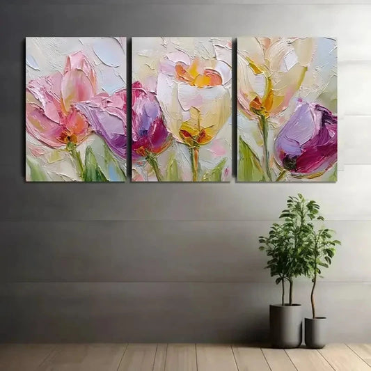 3pcs Abstract Colorful Poppy Floral Designs Metal Print Ready to Hang Art