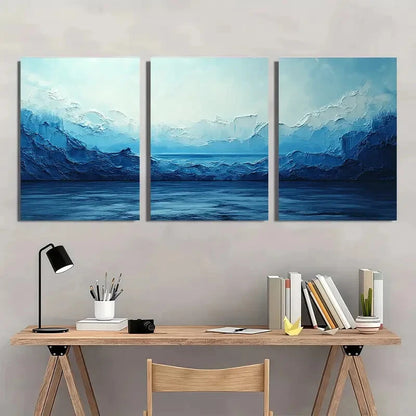 3pcs Abstract Blue & White Minimalist Metal Print Ready to Hang Art