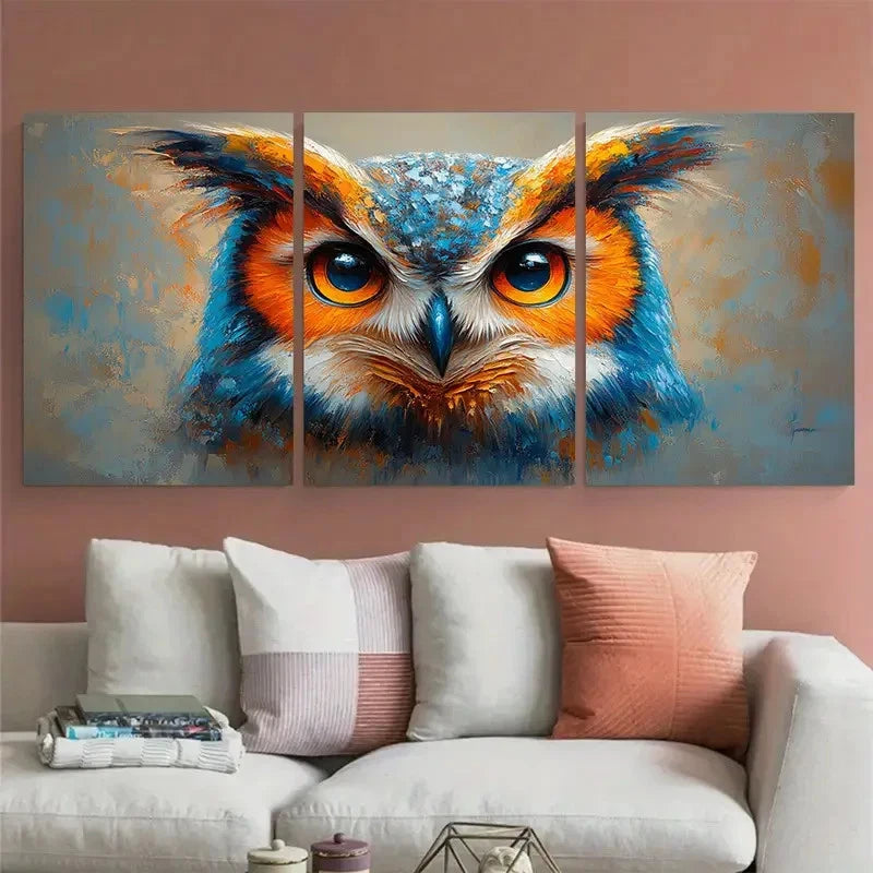 3pcs Owl Painting Impasto Illustration Wall Art Set Canvas Framed 40x60cm - High Quality Print 100% Australian Made Wall Canvas Ready to Hang