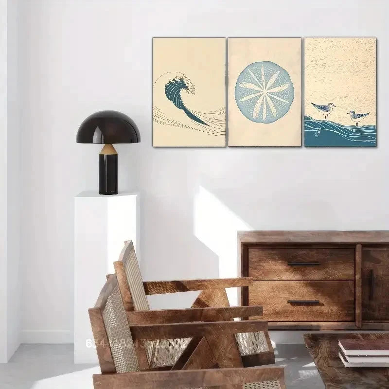 3pcs Vintage Beach & Surf Theme Blue Tide Waves Metal Print Ready to Hang Art