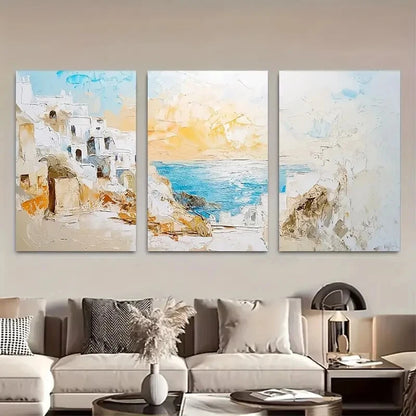 3pcs Santorini Greece Greek Island Sunset Triptych Metal Print Ready to Hang Art