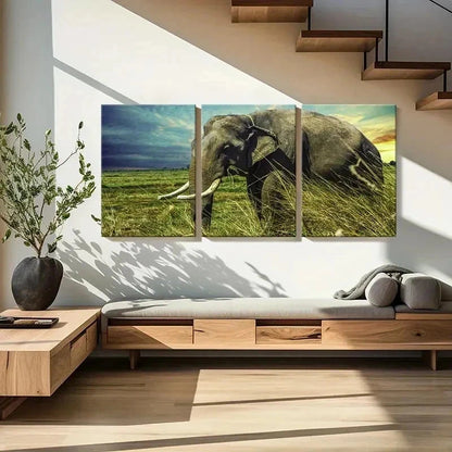 3pcs African Savanna Elephant Portrait Wall Art Set Canvas Framed 40x60cm - High Quality Print 100% Australian Made Wall Canvas Ready to Hang
