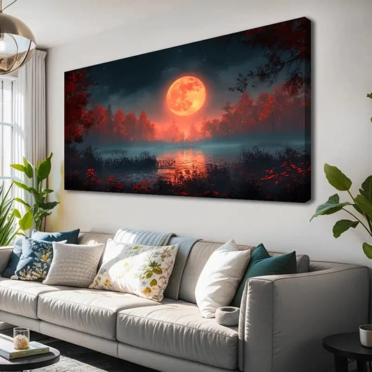 Red Moon  Landscape  wall canvas office home room framed 120x60cm