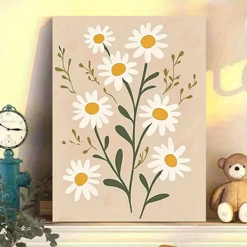 Minimalist Daisy Vector Natural Floral Painting 40x60cm Metal Print Ready to Hang