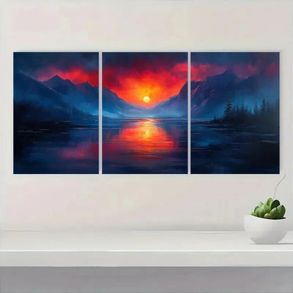 3pcs Vibrant Sunset & Mountain Landscape Scenery Metal Print Ready to Hang Art