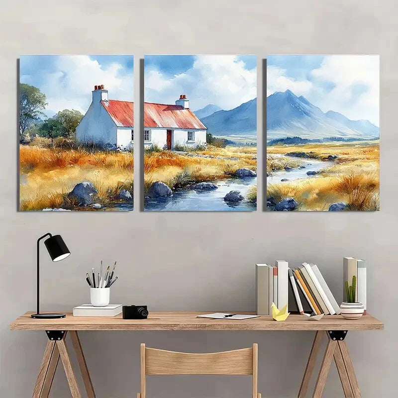 3pcs Connemara Galway Ireland Landscape Watercolor Metal Print Ready to Hang Art