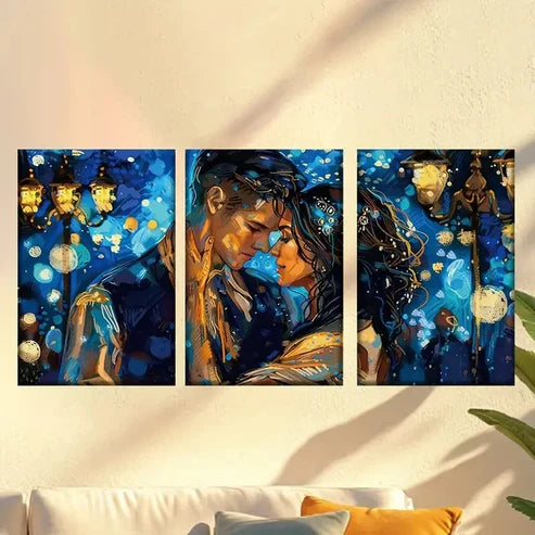 3pcs Lovers under the starry night Wall Art Canvas Unframed - High Quality Print 100% Australian Made Wall Canvas