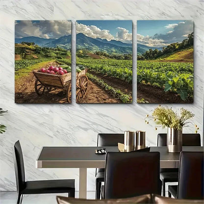 3pcs Ecuadorian Farm Scene Wooden Wheelbarrow Metal Print Ready to Hang Art