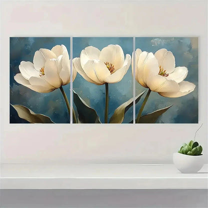 3pcs White Tulips Floral Watercolor Art Prints Metal Print Ready to Hang Art