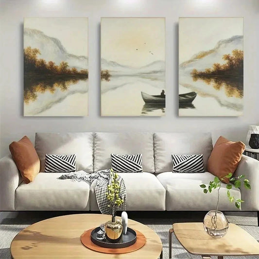 3pcs Snowy Mountains Calm Lake Wall Art Metal Print Ready to Hang Art