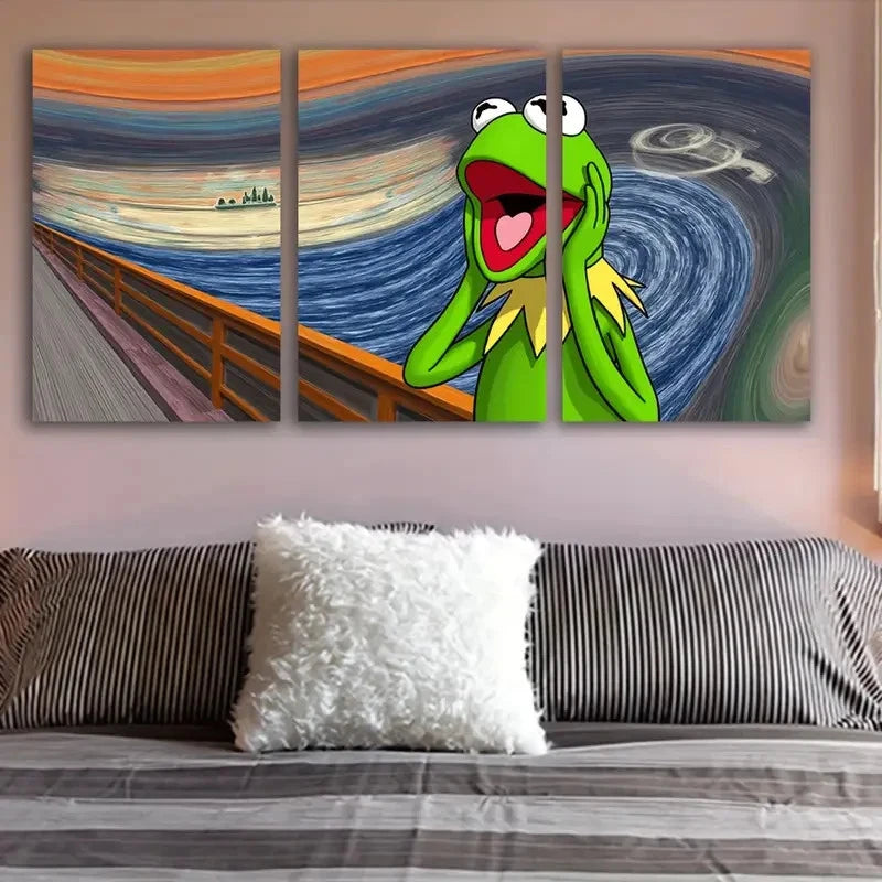 3pcs Abstract Frog Portraits Metal Print Ready to Hang Art