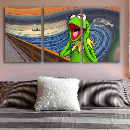 3pcs Abstract Frog Portraits Metal Print Ready to Hang Art