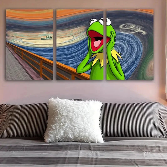 3pcs Abstract Frog Portraits Metal Print Ready to Hang Art