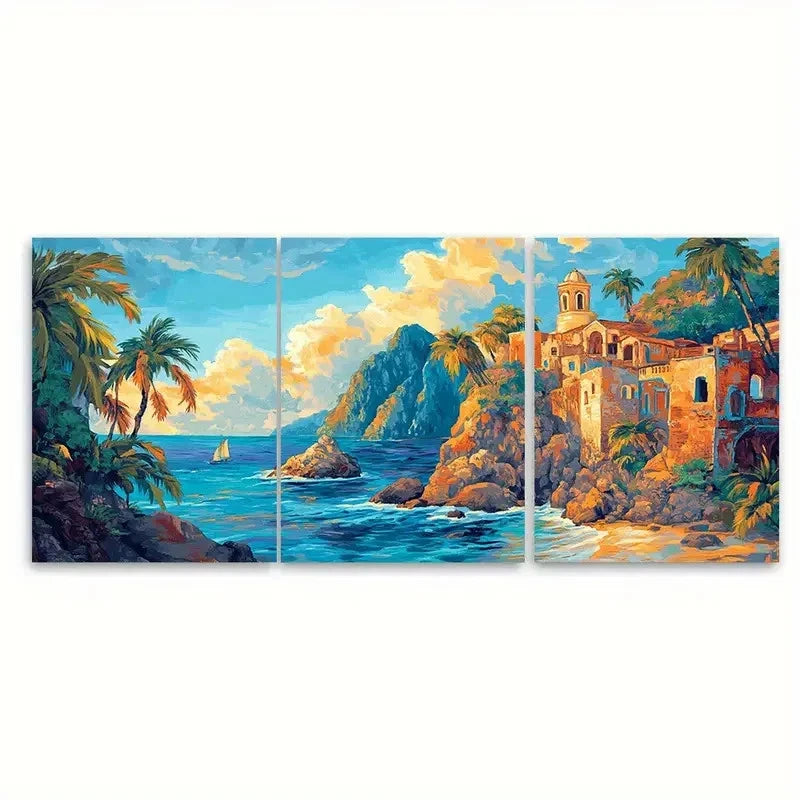 3pcs Serene Beach View Landscape Mexico Travel Wall Art Set Canvas Framed 40x60cm - High Quality Print 100% Australian Made Wall Canvas Ready to Hang
