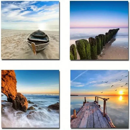 4pcs Wieco Art Beach Pictures Wall Art Canvas Framed
