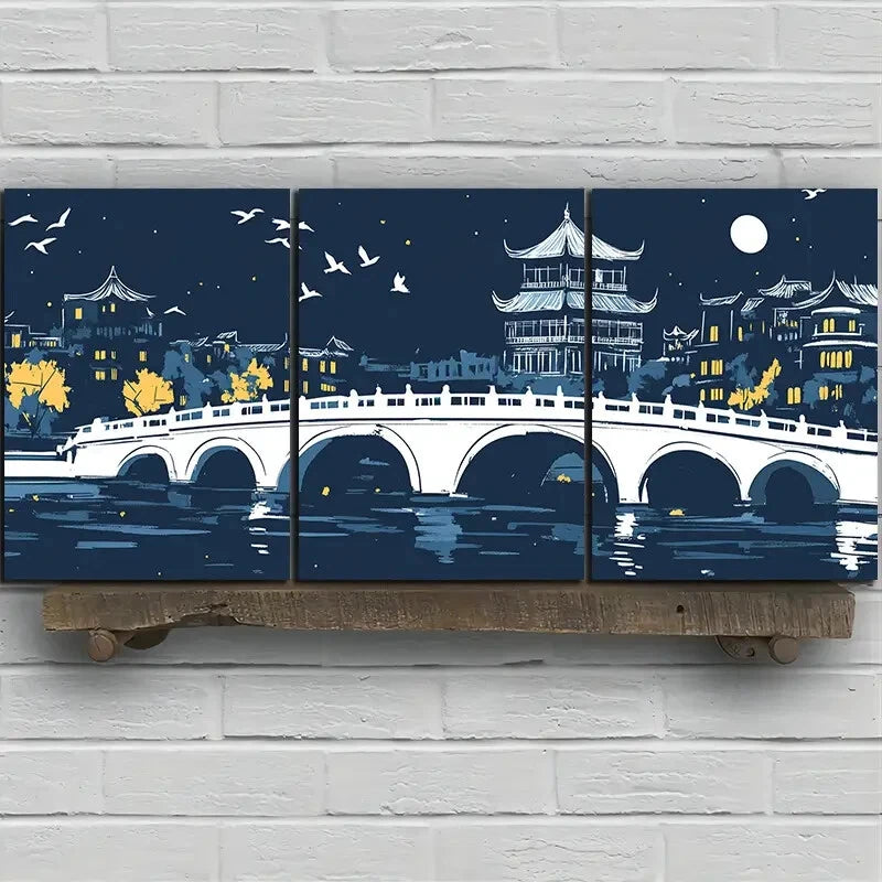 3pcs Beautiful Arch Bridge Moon Metal Print Ready to Hang Art