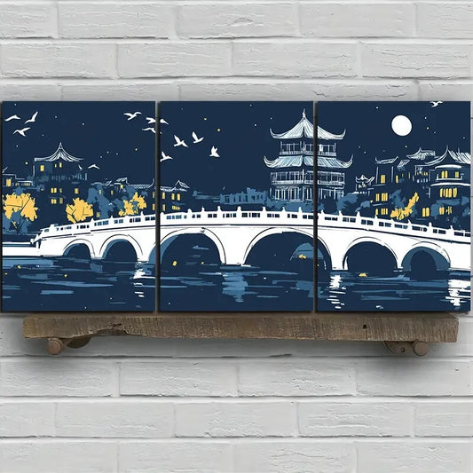 3pcs Beautiful Arch Bridge Moon Metal Print Ready to Hang Art
