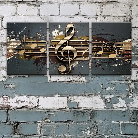 3pcs Abstract Musical Notes Golden Themed Metal Print Ready to Hang Art