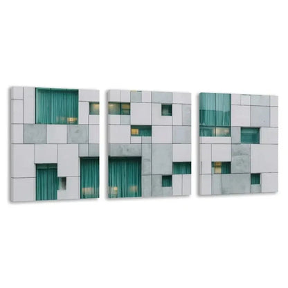 3pcs Building with White and Gray Square  Wall Art Set Canvas Framed 60x90cm - High Quality Print 100% Australian Made Wall Canvas Ready to Hang