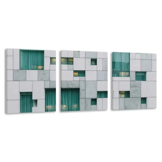 3pcs Building with White and Gray Square  Wall Art Set Canvas Framed 60x90cm - High Quality Print 100% Australian Made Wall Canvas Ready to Hang