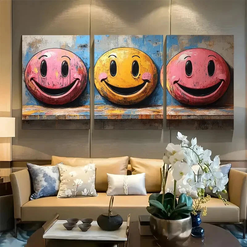 3pcs Retro Psychedelic Acid Smiley Face Metal Print Ready to Hang Art