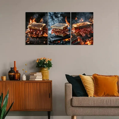 3pcs Vintage-Inspired Bacon Sandwich Metal Print Ready to Hang Art