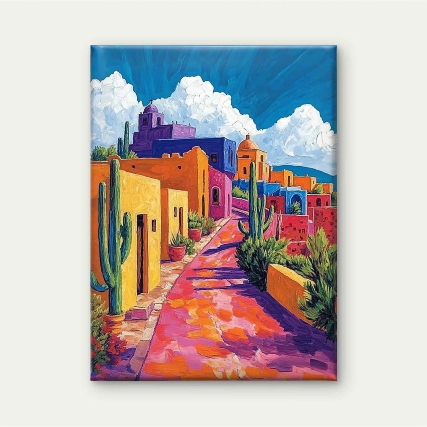 Colorful Adobe Buildings & Cacti 60x90cm Metal Print Ready to Hang
